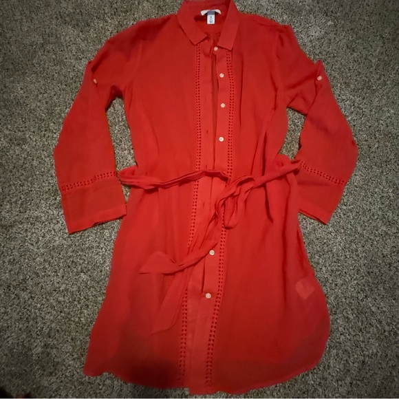 DraperJames x Lands End Button Up Embroidered Shirt Dress Swim Cover Up - Picture 4 of 16